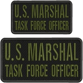 U  S   MARSHAL T F O EMBROIDERY PATCH 4x8 AND 3x6 HOOK ON BACK BLK/OD HGREEN