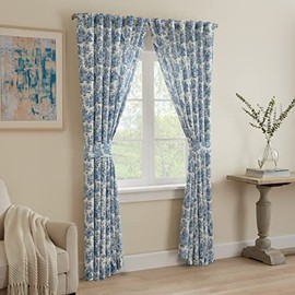 WAVERLY Charmed Life Floral Thermal Rod Pocket Curtains for Living Room (1 Panel), 52 in x 84 in, Cornflower
