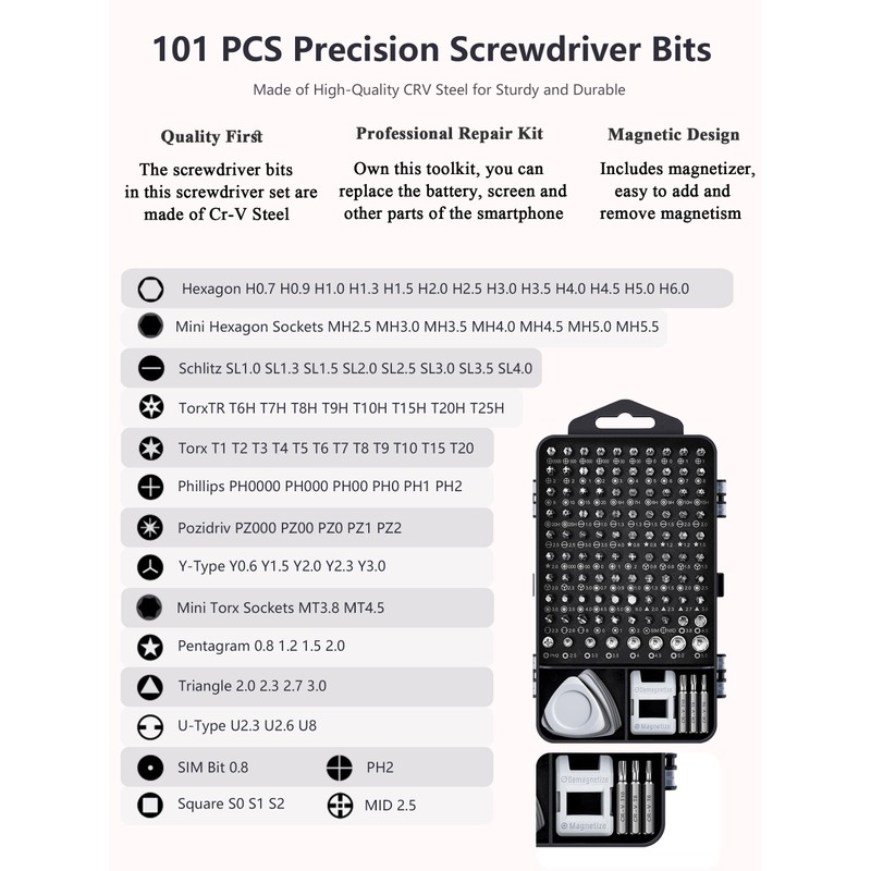 Bluvizo Electronics Precision Screwdriver Set: PC Repair Tool Kit 126