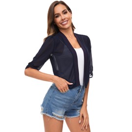 Famrrifuu Bolero Women's Chiffon Festive Shoulder Jacket Half Sleeve Elegant Short Cardigan Light Thin Bolero Jacket, navy