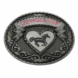 Womens Cowgirl Up Rodeo Western Horse Oval Belt Buckle