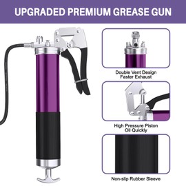 GATTLELIC 8000 PSI Heavy Duty Grease Gun Kit - 14oz with Flex Hose, Sharp Nozzle, Extension Pipe & Coupler, Purple