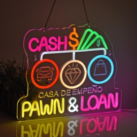 JULHOVR Pawn Loan Neon Sign, Neon Lights Hanging Wall Art Decoration for Business Pawn Store Market Fairs Second-Hand Vintage Shops Home Decor, USB Powered Ultra Bright Dimmable,15.35×12.2inches