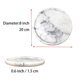 Natural Marble Tray, Round Marble Decorative Tray for Counter, Jewelry, Dresser, Bathroom, Kitchen White Round Tray,Diameter 8 Inches(White)