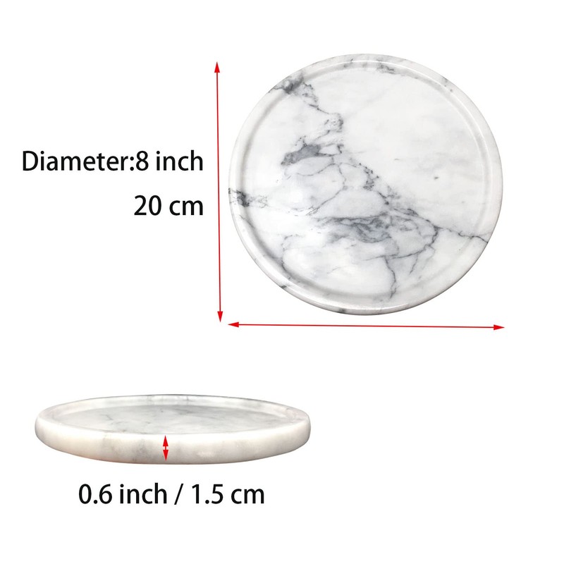 Natural Marble Tray, Round Marble Decorative Tray for Counter, Jewelry,