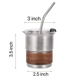 ATFYER Anti-scalding Camping Cup Stainless Steel Coffee Cup with Wooden Sleeve Travel Coffee Cup for Home and Office，Metal Straw Included, Metal Straw Included