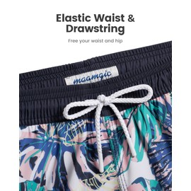 Maamgic Women's 3.5" Quick Dry Board Shorts - Stretch Swimming Shorts with Pockets - Vintage Bathing Suit - Navy Green Medium