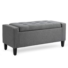 HOMCOM Linen Storage Ottoman Bench Storage Chest Tufted Ottoman Cube with Flipping Top, Grey