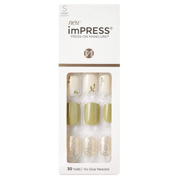 Kiss ImPress Press-On Manicure Shiny Olive Green Short Length Nails