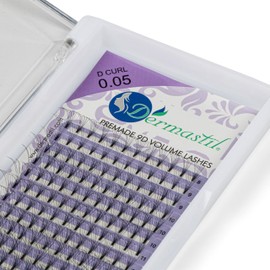 Dermastil 9D Premade Handmade Volume Eyelashes, D Curl, Thickness 0.05 mm, Ready Fan without Knots for Eyelash Extension, PBT, Vegan, 16 Strips Box (10 mm)