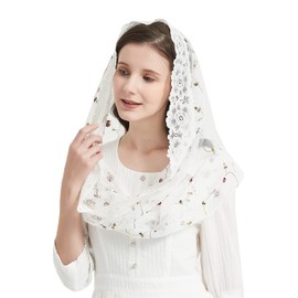 YuRongsxt Catholic Veils for Women Mass Lace Rose Embroidery Infinity Shape Mantilla Veil Head Covering M3 (Ivory)