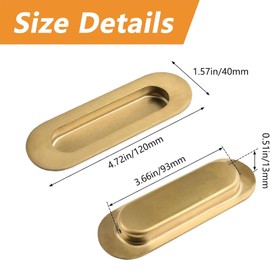 MOROBOR 4 Pack Stainless Steel Side Hole Flush Pull, Oval Embedded Sliding Door Handle Recessed Finger Pulls with Hidden Screws for Drawer Cupboard Wardrobe/Brushed Gold