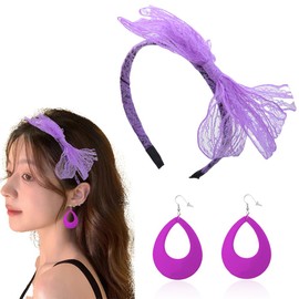 80s Costume Accessories 80s Bow Headband Earrings for Women Girls Christmas Costume Accessories for Women Girls 2 PCS