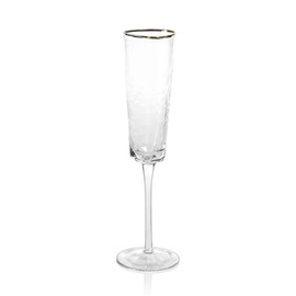 Zodax Aperitivo Triangular Stemware or Glassware - Clear with Gold Rim - Set of 4 Champagne Flutes