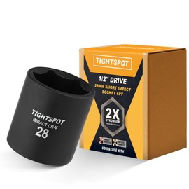 TIGHTSPOT 1/2 Inch Drive 28mm Shallow Impact Socket with Anti-Rounding 6 Point Design, Heat-Treated CRV Steel