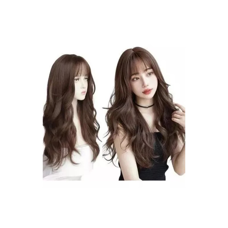 generic Peluca De Cabello Humano Largo Y Rizado Marrón Con