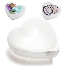 NGELOM Selenite Bowl Heart Shape Morocco 3.9 inches (10 cm) Crystal, Natural Stone, For Purification, Power Stone, Charging, Accessory Purification, Healing, Meditation, Recharge, Chakra, Good Luck
