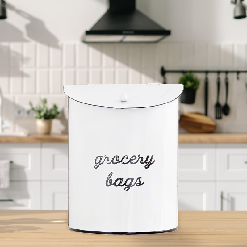 AuldHome Design Rustic Grocery Bag Holder; Wall-Mounted Vintage Enamelware Farmhouse