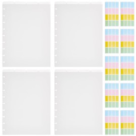 PLIGREAT 16 Pcs Semi-Transparent Blank Top Index Dividers Disc Notebook Binder Dividers with 160 Pcs Colorful Rectangle Labels Stickers for Happy Planner Calendar Office Binder Tabs