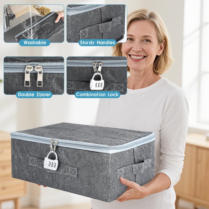 GUOYIHUA Storage Box with Lid Fabric, Lockable Box, Folding Box