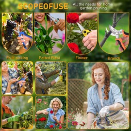 4-Piece Manual Garden Scissors Set- BIDMLI, Floral Shears, Bypass Pruners, Stainless Steel One-Piece Handle Blades, Ideal for General Tree Pruning, Flower Trimming, and Fruit Picking Tasks at Home.