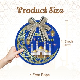 Putuo Decor Ramadan Kareem Door Hanging Sign for Front Door Round Islam Mubarak Wooden Hanging Wreaths Eid Mubarak Moon Welcome Sign Plaque for Ramadan Mubarak Wall Door Party Decorations
