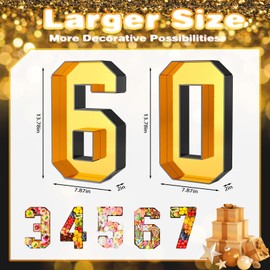 Paready 13.78'' Fillable Cardboard Number 60 for Charcuterie, Gold Black Number 60 Tray, Food Fillable Number 60 Box Flower Candy Cupcakes Container for 60th Anniversary Birthday Party Decoration