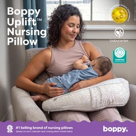 Boppy Uplift Nursing Pillow - Wedge Bottle & Breastfeeding Pillow to Reduce Spit-Up and Reflux Symptoms, with Body-Inclusive Opening and Belt, Baby Safety Alliance Verified - Cream Retro Squiggles