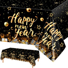 PHOGARY NYE Tablecloth 2025 New Year's Eve, Tablecloths for New Year Table Decorations 2025, New Year's Eve Party Accessories, Disposable Tablecloths, Black Gold, New Year's Eve Party Decoration,