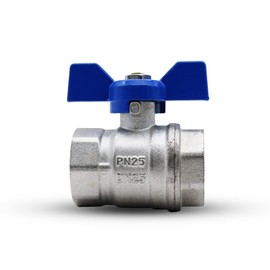 DOJA Barcelona Ball Valve, Water Stopcock, 3/4 Inch, Blue, PN-25 Female Thread, in Brass, Ball Valves with Wing Handle for Toilet, Water with Gas, Sanitary Hoses