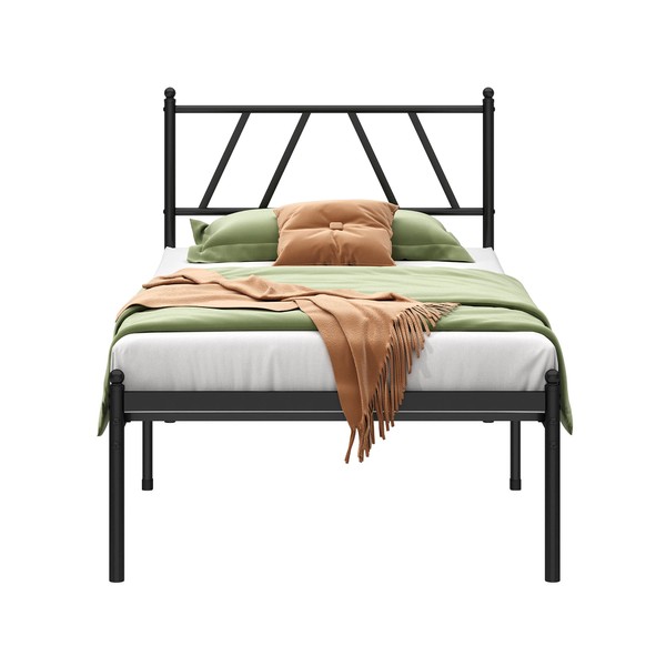 Kujielan Metal Platform Bed Frame with Headboard, 14 Inches Twin
