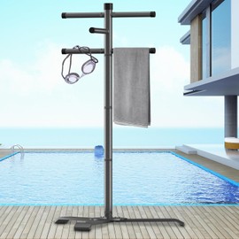 Pool Towel Rack Outdoor, Heavy Duty Outdoor Towel Rack, 61 Inch Free Standing Rack for Pool & Hot Tub, Drying Towels, Swimsuits, Life Jackets and Goggles, Ideal Pool Accessories
