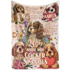Huglanket Cocker Spaniel Gifts, Cocker Flannel Blanket Throws for Dog Mom Dad, 50 x 65 inches, Perfect for Birthday Christmas Thanksgiving Mother's Day Father's Day