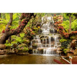 ZatiasMiller Waterfall Aquarium Background Park Forest Tropical Plants Fish Tank Background Reptile Habitat Garden Lake Green Plants Backdrop Vinyl Background Decor 36x24in