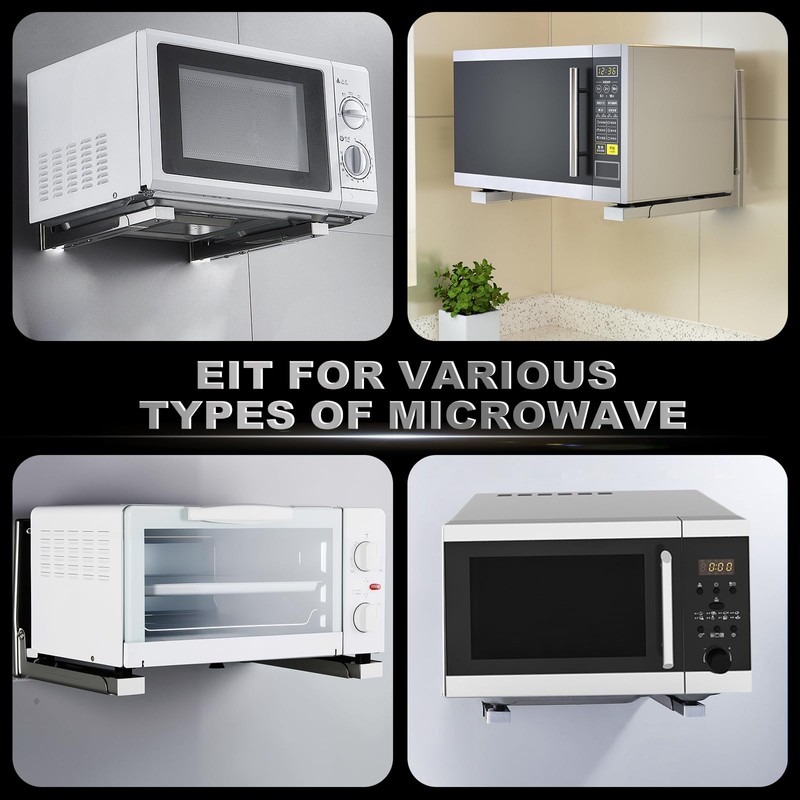 Krbnk Microwave Mount, Folding Shelf Brackets, Foldable, Retractable, Adjustable Microwave