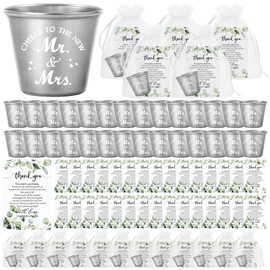 Uiifan Wedding Favors for Guests 1.5 oz Stainless Steel Shot Glasses Bulk Metal Cups Cards with Organza Bags Wedding Party Souvenirs Thank You Gifts for Guest (Cheers,100 Set)