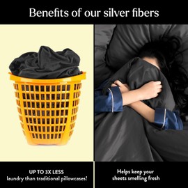 Miracle Made Luxe Cooling Pillow Covers - 2 Pack Charcoal King/Cali King - Silver Infused 300 Thread Count - Breathable Pillow Covers for Sensitive Skin