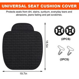 KVAEY Linen Back Car Seat Cover, Anti-Slip Long Bottom Rear Seat Cover Protector with Storage Pockets, Breathable Linen Rear Bench Seat Protector Cushion Pad for Most Vehicles (Black, Front)
