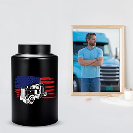 Flag Urn Cremation Urn with Velvet Bag Large Memorial Urn for Human Ashes Truck Memorial Urn Adult Urn for Ashes, Black Decorative Urn Funeral Burial Urn up to 220 lbs