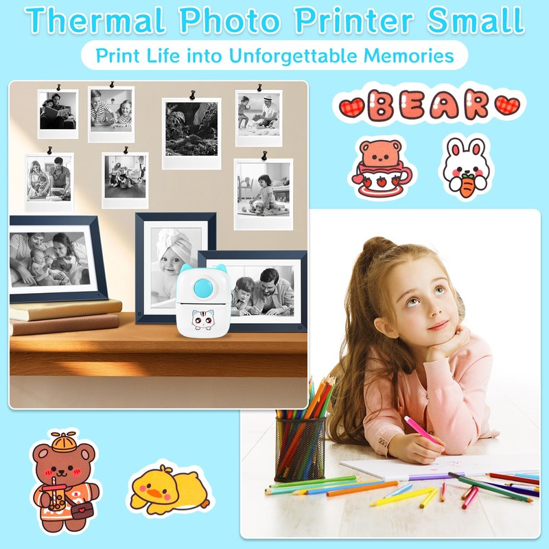 XINGGANG Mini Printer, Mobile Photo Printer, Portable Mini Photo Printer,