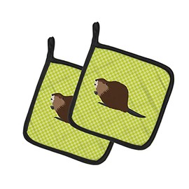 Caroline's Treasures BB7699PTHD Eurasian Beaver Green Pair of Pot Holders Kitchen Heat Resistant Pot Holders Sets Oven Hot Pads for Cooking Baking BBQ, 7 1/2 x 7 1/2