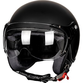 Yesmotor 3/4 Motorcycle Helmets Retro Open Face Vespa Scooters Helmet with Clear Visor for Men and Women- DOT Approved（Matte Black,M）