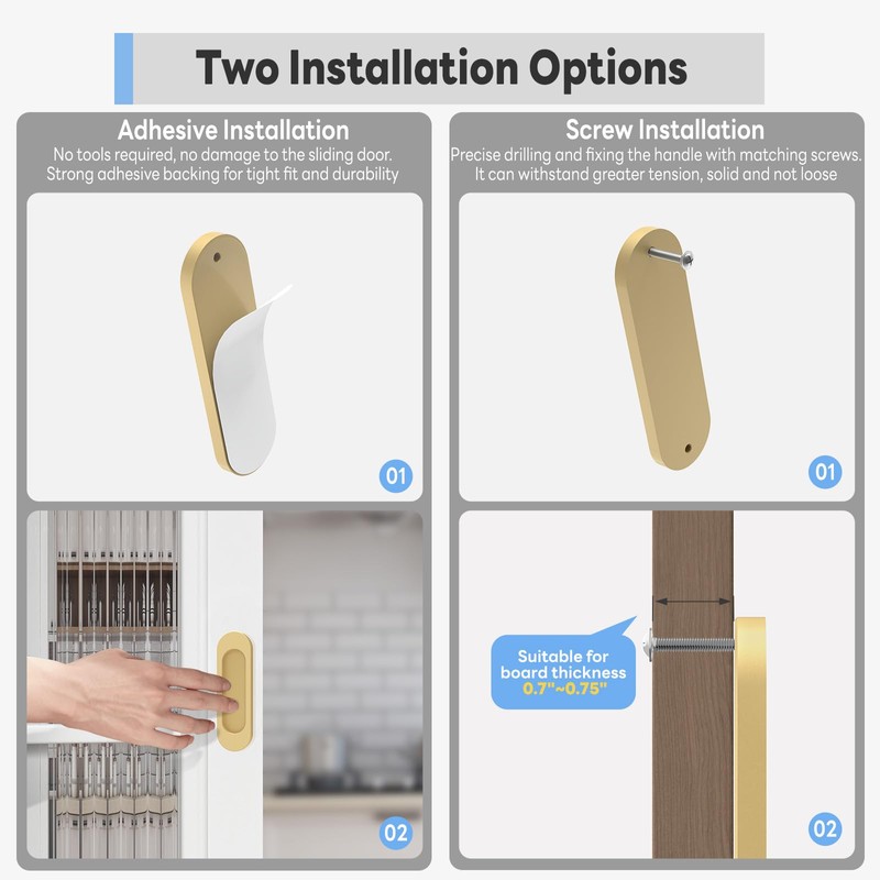YogePote 8 Pack Self Stick Sliding Door Handles, Aluminum Alloy