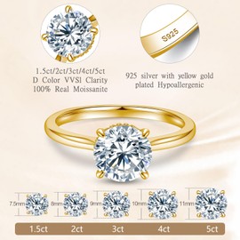 BAGUTTA PAVONE 3CT Moissanite Engagement Rings for Women,Women's Solitaire Engagement Moissanite Promise Rings 925 Sterling Silver with 18K Gold Plated,VVS1 Wedding Band Moissanite Ring Size 4