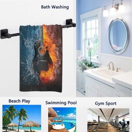 Naanle Cool Guitar in Fire and Water Print Soft Highly Absorbent Large Decorative Guest Hand Towel for Bathroom, Hotel, Gym and Spa (16 x 30 Inches)