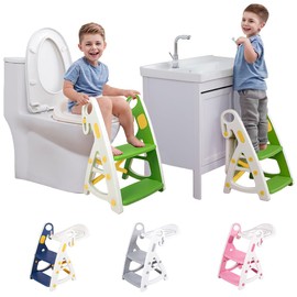 Beavtaens Potty Training Seat: 2 in 1 Design Potty Seat for Toilet & Nursery Step Stool for Sink Potty Training Toilet with Height Adjustable Ladder for Kids of All Ages (YGreen)