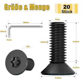 ORTAVA Pack of 20 M5 x 12 Countersunk Screws Torx Screws Black Countersunk Head Stainless Steel A2 V2A Black Oxide Machine Screws with Torx Key for Machine Equipment and Home Furniture