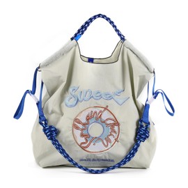 Ball&Chain Embroidered Doughnut Pattern Tote Bag，Women's Leisure Shopping Bag, 15x16 inches (White, Large)
