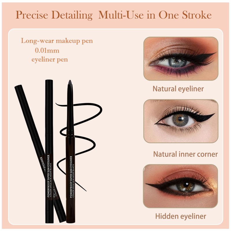 2PCS Waterproof Gel Eyeliner Pencil Set – Classic Black, Long-Lasting,