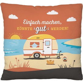 Gruss & CO Plush Cushion with Sea Motif and Saying | 25 cm x 25 cm, Made from Recycled Material | Gift, Birthday, Travel, Wanderlust | 48423